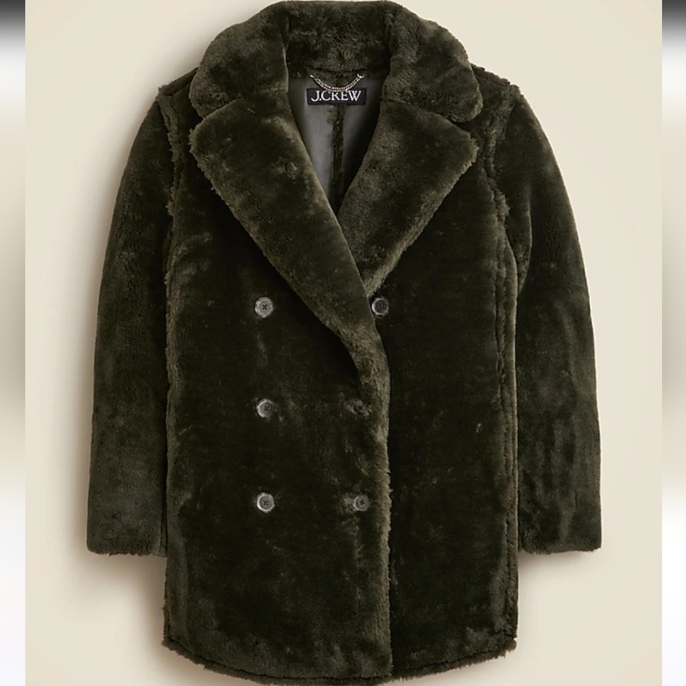 NWT J. Crew Faux Fur Women's Black Peacoat Size XXS - Picture 1 of 12